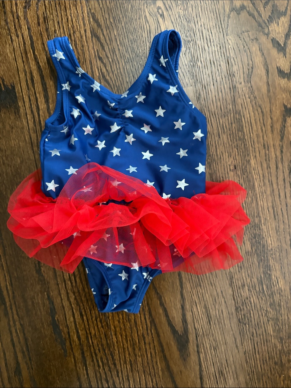 Wonder Nation Navy Star Print Tutu Swimsuit with Red Tulle 2T